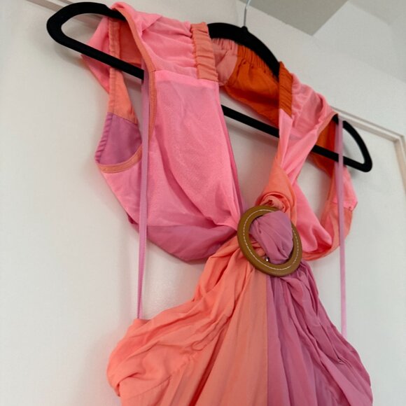 NWT Staud Passage Maxi Dress Colorblock Cut-out Deep V-Neck Flare Skirt Sz 0 - Picture 9 of 12